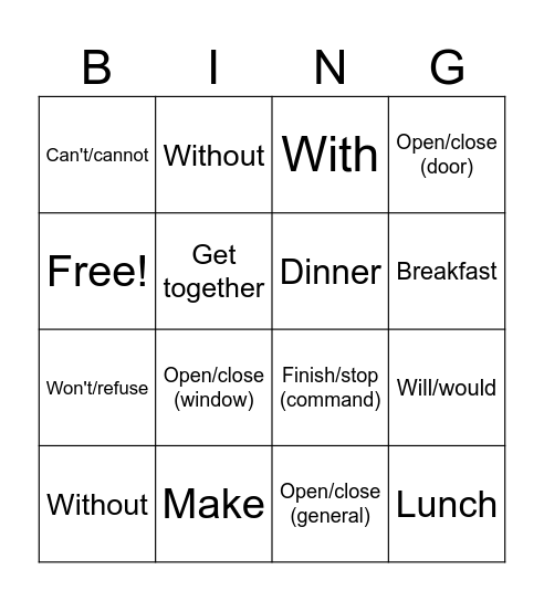 Instructional Verbs (Cole Level 2) Bingo Card