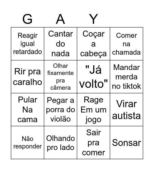 Ruan gay Bingo Card