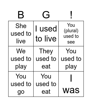 The imperfect tense Bingo Card