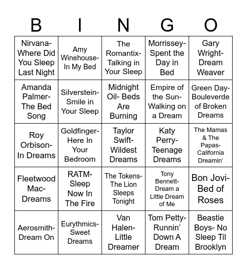 Radio Bingo Bedtime Bingo Card