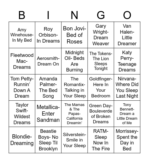 Radio Bingo Bedtime Bingo Card
