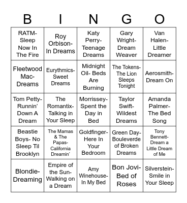 Radio Bingo Bedtime Bingo Card