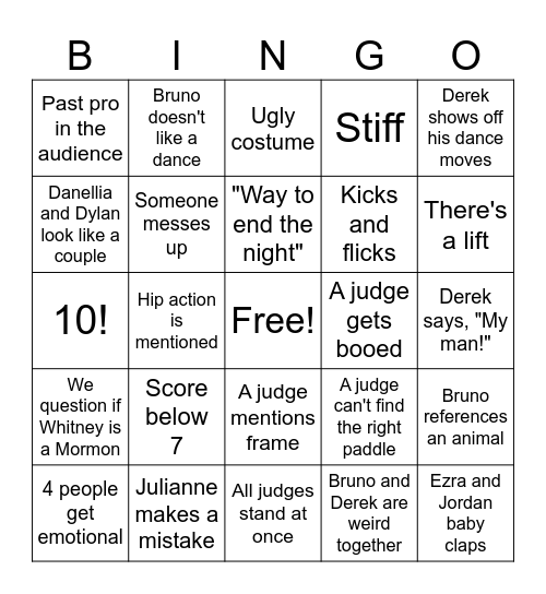 DWTS Week 5! Bingo Card