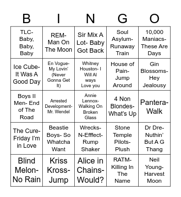 Radio Bingo Class of 1992 Bingo Card