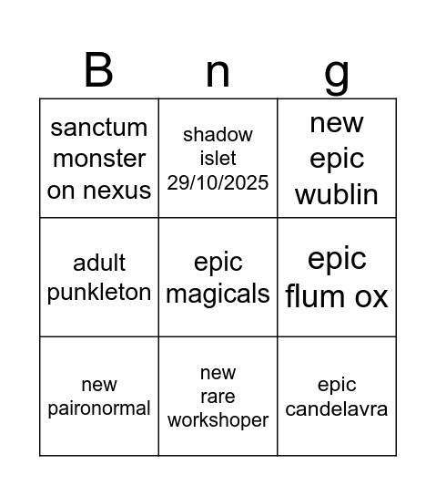 spooktacle Bingo Card