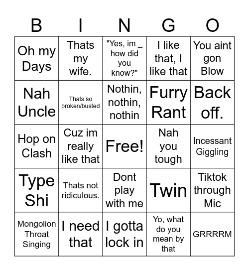 Plo Bingo Card