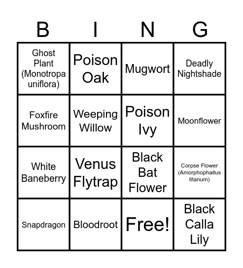 Spooky Plant BINGO Card
