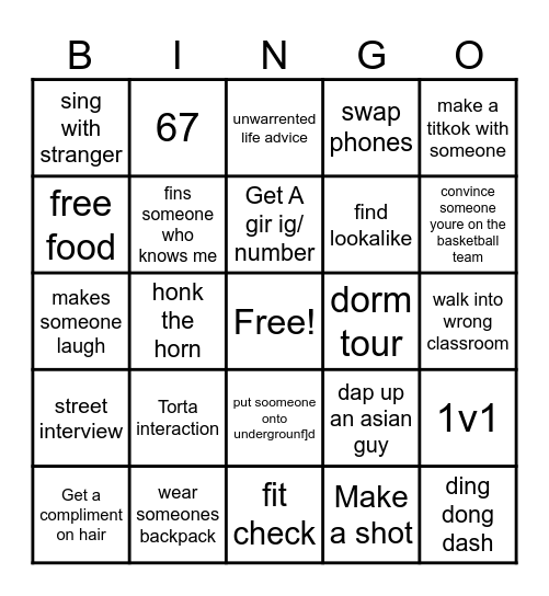 Instagram reel bingo Card