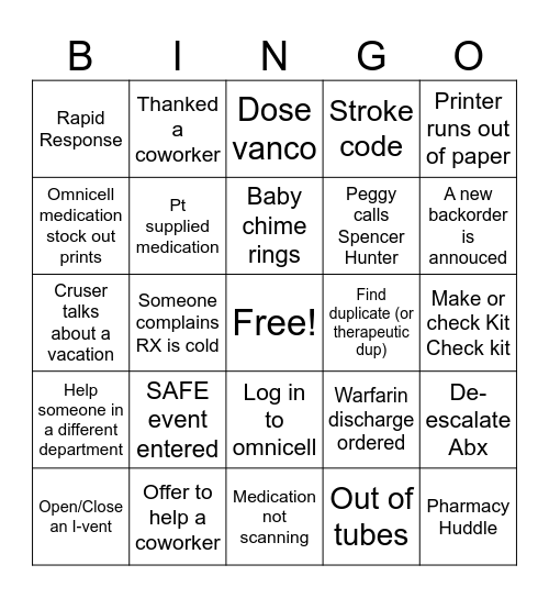 Pharmacy Week Bingo Card