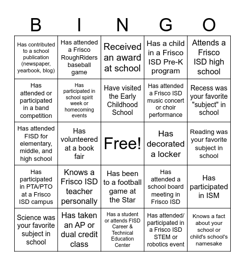 FISD DIT Bingo Card