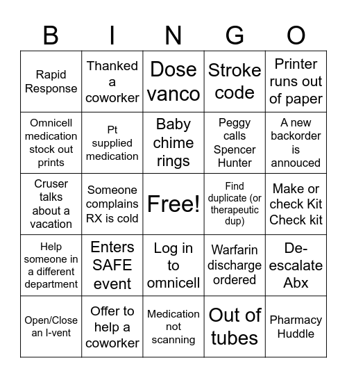 Pharmacy Week Bingo Card