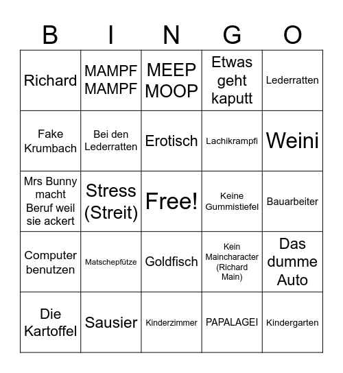 Peppa Pig Bingo Card