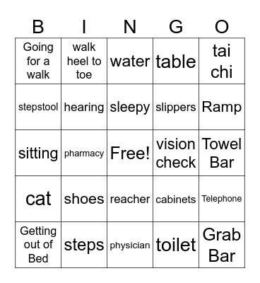 Fall Prevention BINGO Card