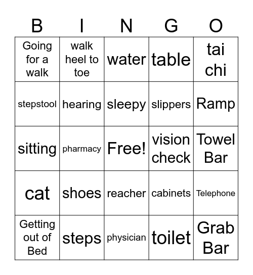 Fall Prevention BINGO Card
