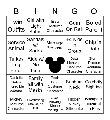 Disneyland Bingo Card