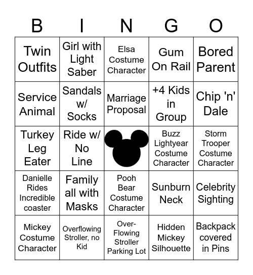 Disneyland Bingo Card
