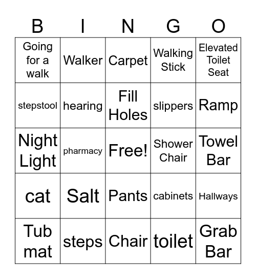 Fall Prevention BINGO Card