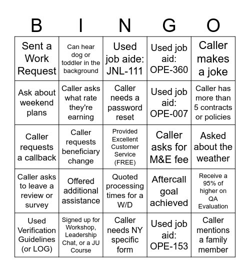 SQM Week Bingo Card