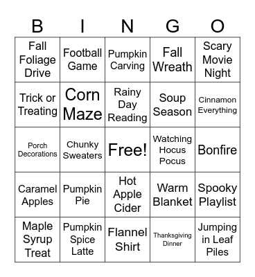 Newcomers Fall-iday Happy Hour Bingo Card