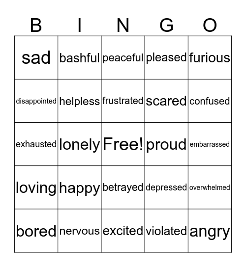 I FEEL BINGO Card