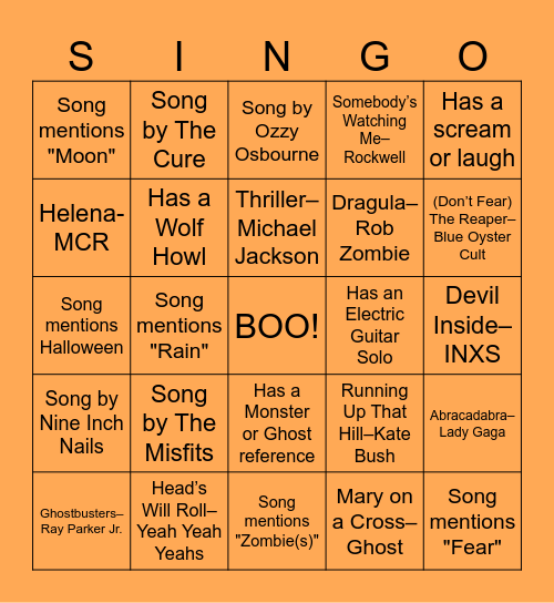 SPOOKY SINGO Bingo Card