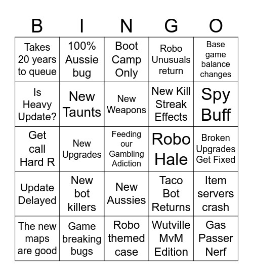 MvM Update Bingo Card
