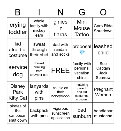 disneyland bingo Card
