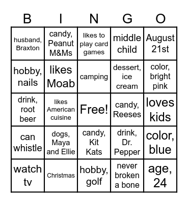 All About Miss Kimi Bingo Card