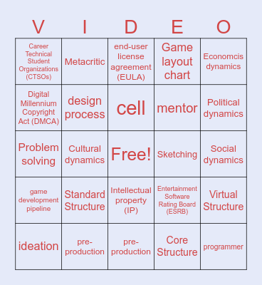 Game Design 10/15 Bingo Card