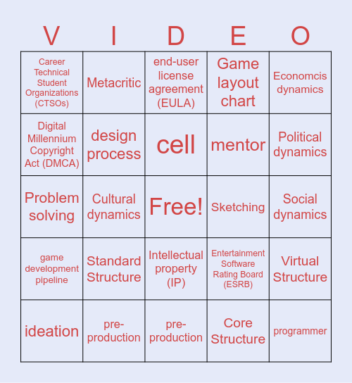 Game Design 10/15 Bingo Card