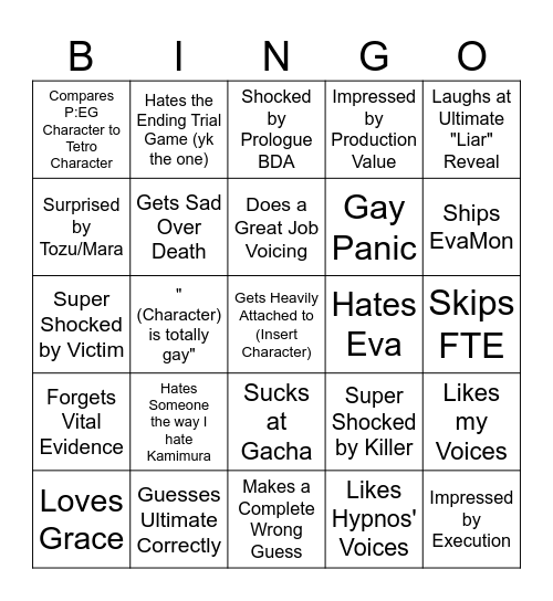 Jun P:EG Bingo Card