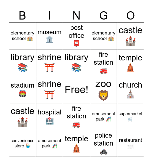 What do you have in your town? Bingo Card
