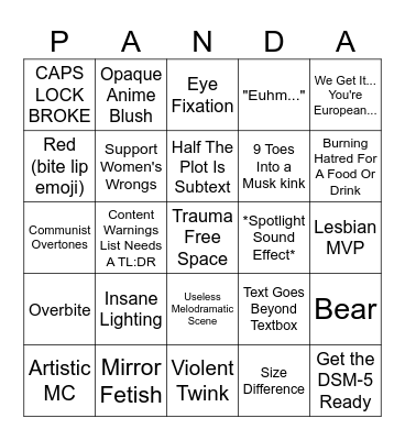 Pink Game Bingo Card