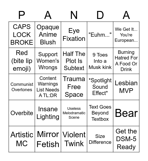 Pink Game Bingo Card