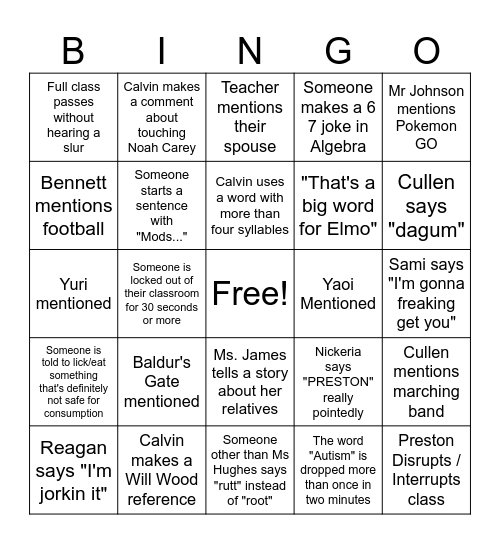 Untitled Bingo Card