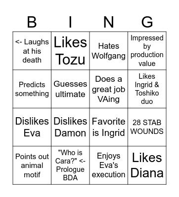 Azalea PEG Bingo Card