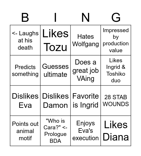 Azalea PEG Bingo Card