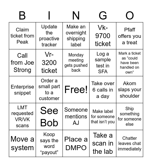 TMG BINGO Card