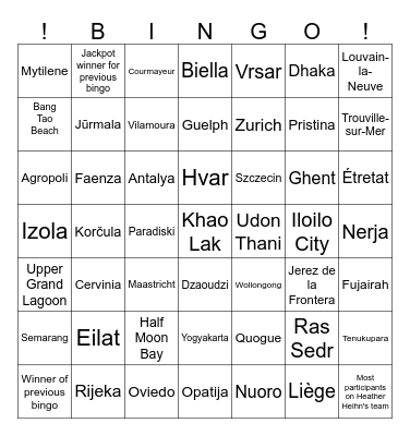 World Cities Bingo Card