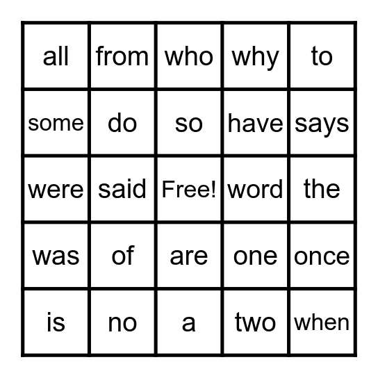 CKLA Tricky Words Unit 1 Bingo Card