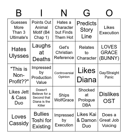 Azalea P:EG Bingo Card