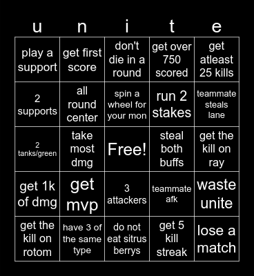 pokemon unite Bingo Card