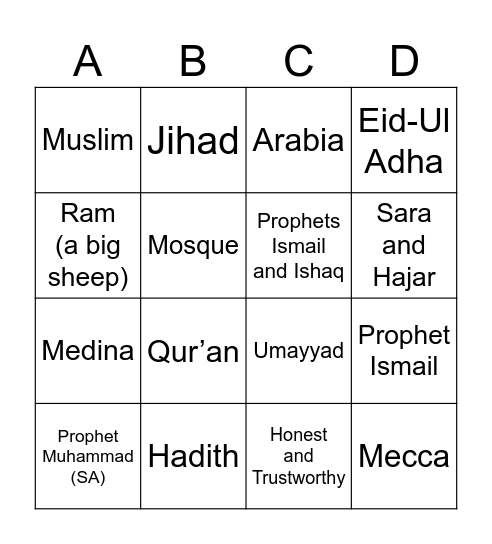 Islamic History Bingo Card