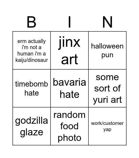 the yonah specials Bingo Card
