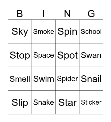 S Blends Bingo Card