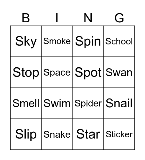 S Blends Bingo Card