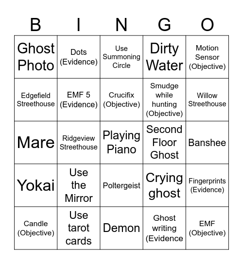Phasmophobia Phun Times Bingo Card