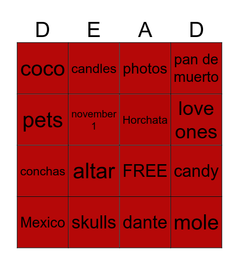 day of the dead Bingo Card