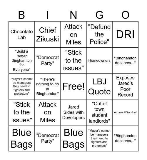 WSKG Debate! Go Miles! Bingo Card