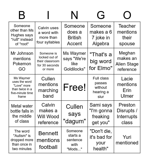 ASA Freshman Bingo Card